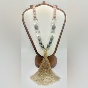 Nakamol Neutral Beaded Tassel Necklace Long Boho